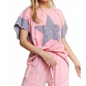 Stylish Pink Top with Purple Star Detail